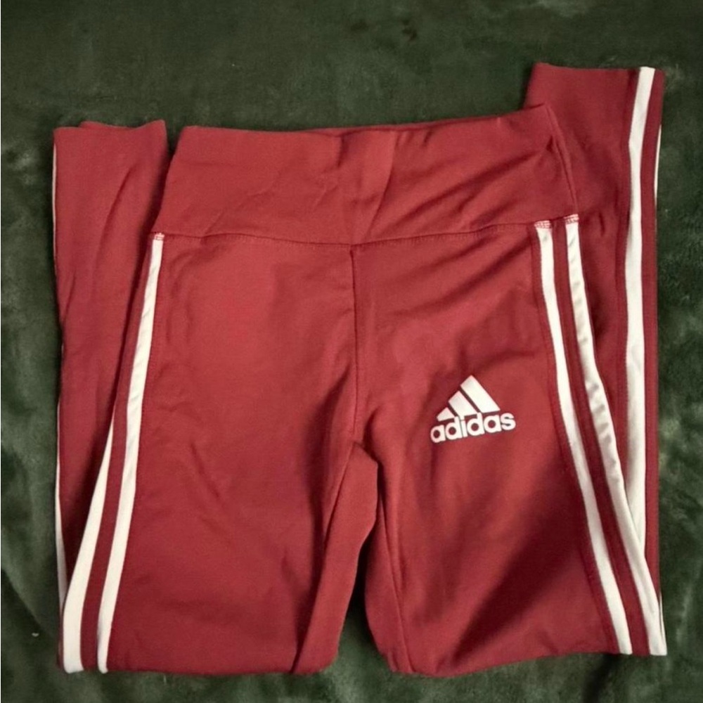 Adidas Kids Maroon Leggings with White Stripes